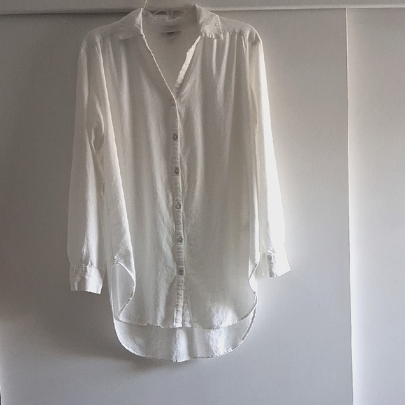 Knox Rose Flowy Beachy White Button Front Blouse Top Shirt Small - Picture 1 of 3